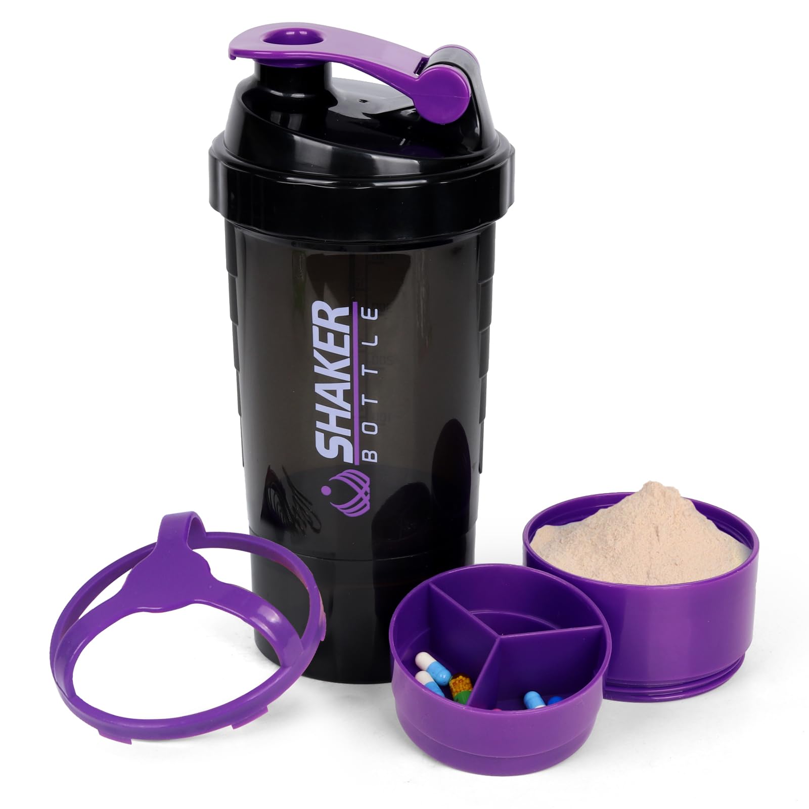 XTK 16OZ Bottle, Shaker Water Bottle with Protein Powder Storage, Mix Ball, Leak Proof for Fitness and Sports Activities, BPA Free