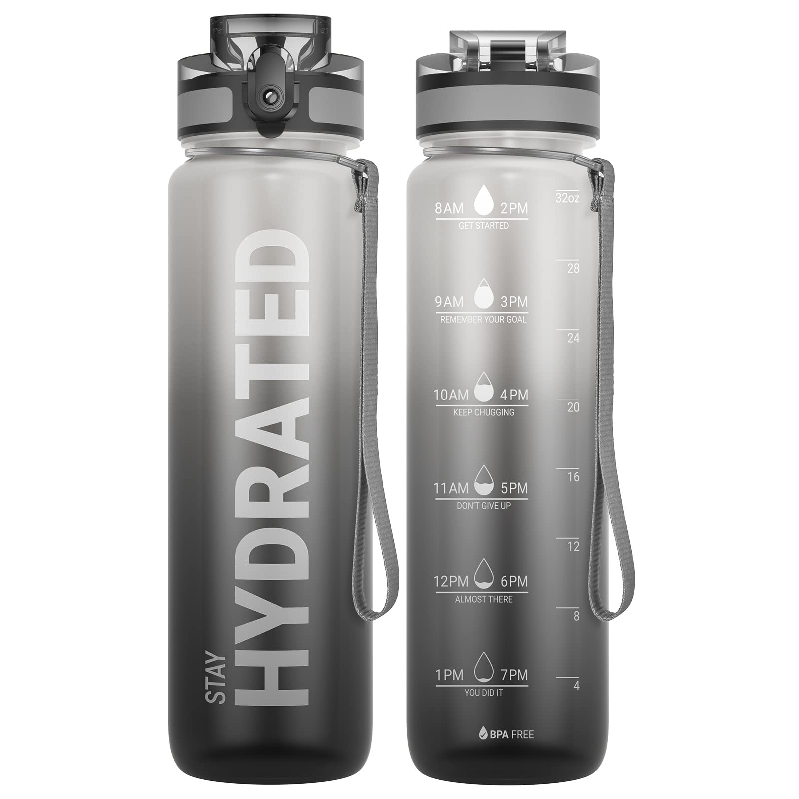 Sahara Sailor Water Bottle 32oz, Durable and Leakproof Water Bottles Motivational with Time Marker, Tritan, BPA Free, Wide Mouth with Easy Clean Brush for Gym, Travel, Home, School, Office (1 Bottle)