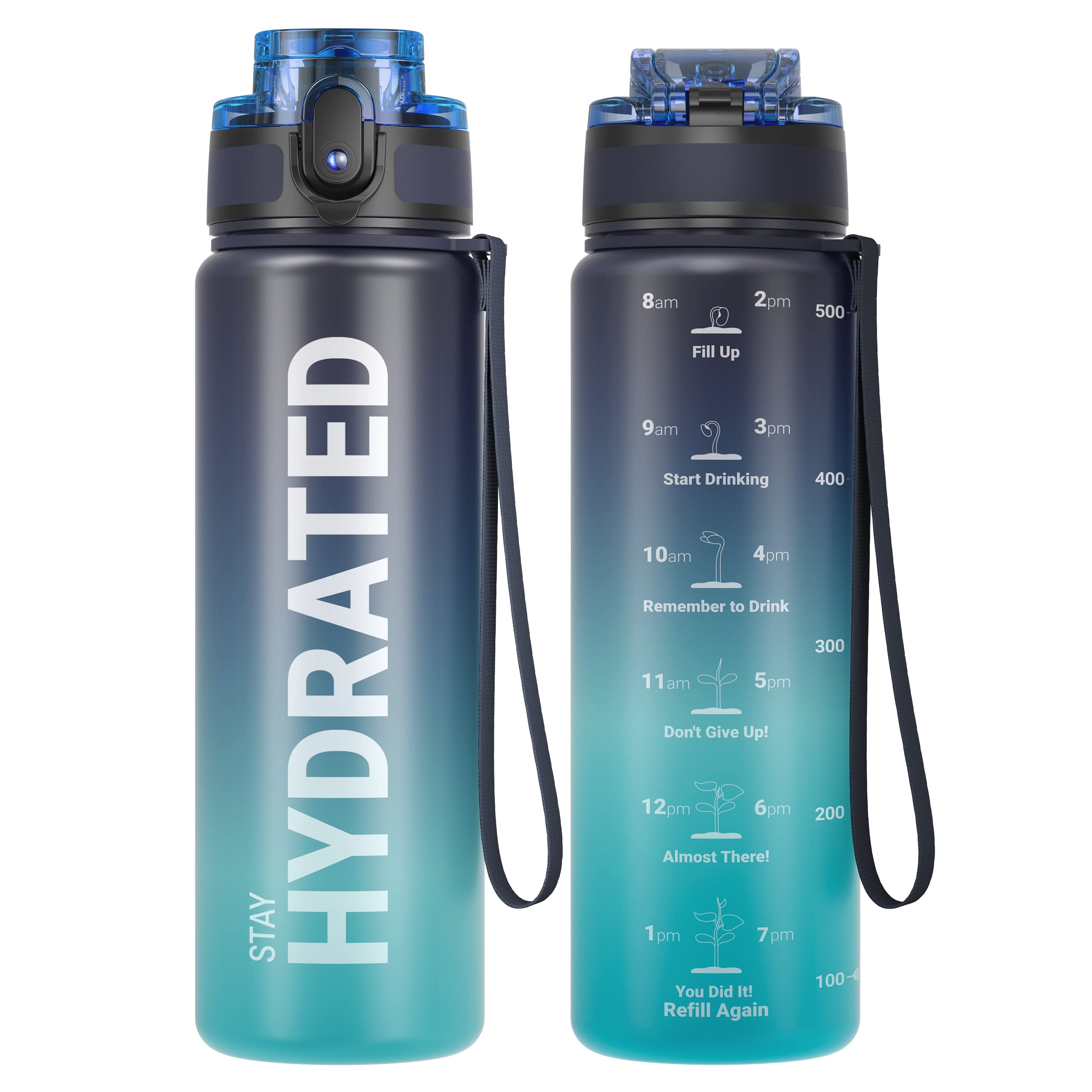 Sahara Sailor Water Bottle 32oz, Durable and Leakproof Water Bottles Motivational with Time Marker, Tritan, BPA Free, Wide Mouth with Easy Clean Brush for Gym, Travel, Home, School, Office (1 Bottle)