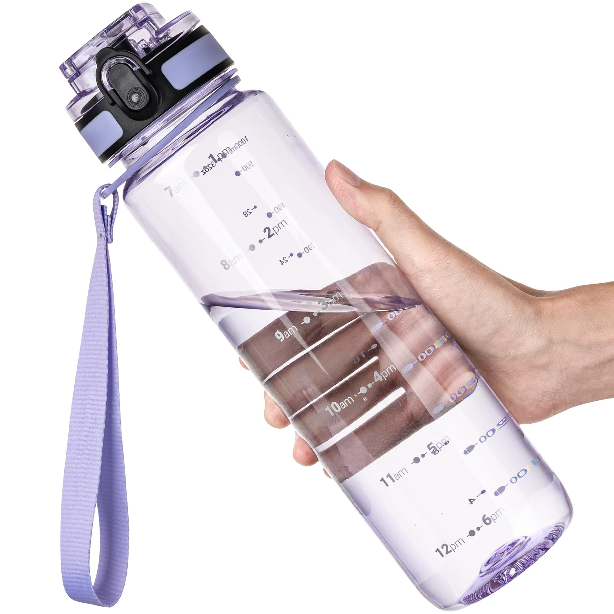 OLDLEY 32 oz Water Bottle, Motivational Water Bottle with Time Marker, Sports Water Bottle With Strap, Leakproof & BPA Free Large Water Bottles for School, Gym, Travel, Outdoor, Tritan, Transparent